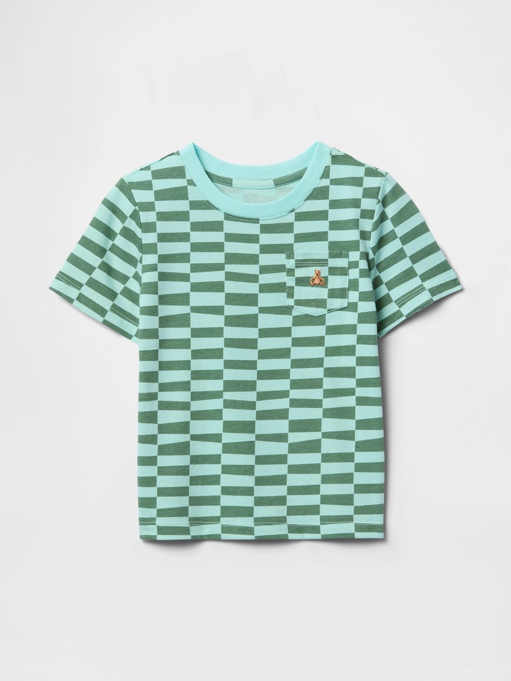Baby Gap Green Checkerboard Bear Pocket Tee 6–12 Months
